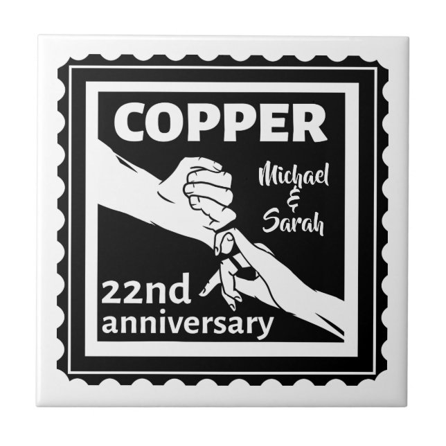 22nd wedding anniversary holding hands ceramic tile (Front)