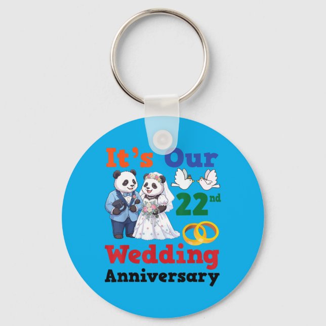 22nd Wedding Anniversary Panda Couples Together Key Ring (Front)