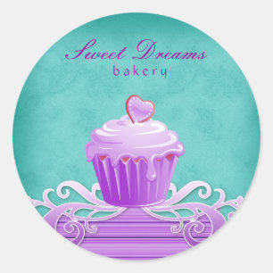 232 Bakery Stickers Blue Purple Cupcake Stripes