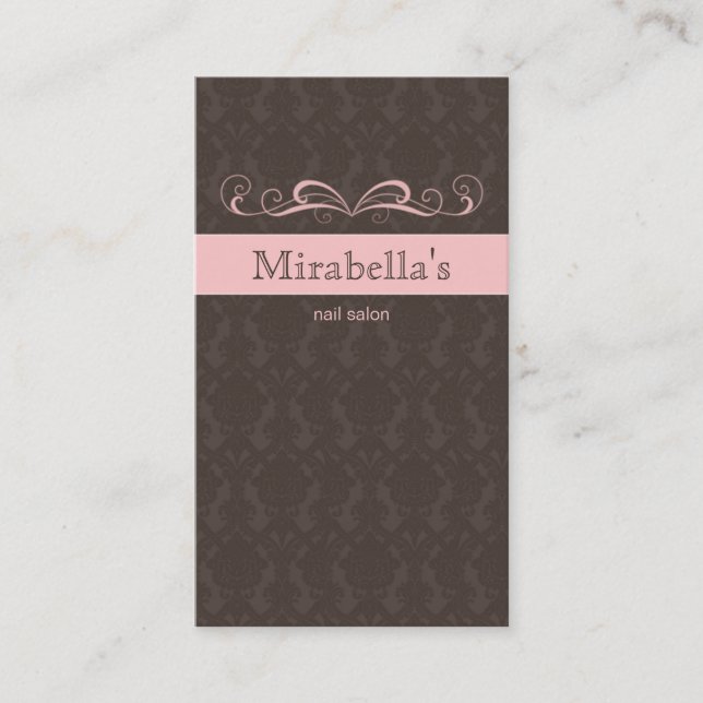 232 Business Card Damask Swirl Pink Brown (Front)
