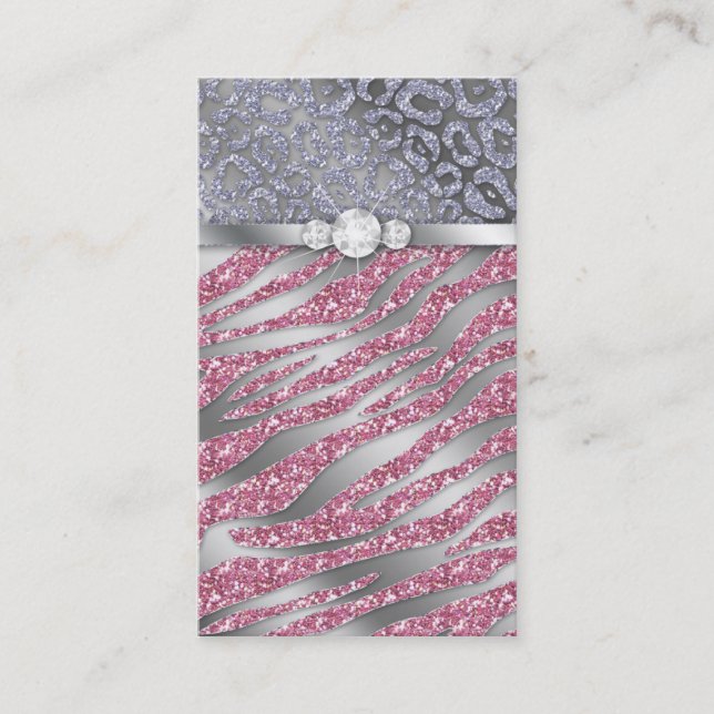 232 Cosmetologist Business Card Glitter Zebra Pink (Front)