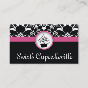 232 Cupcake Business Card Floral Damask Pink