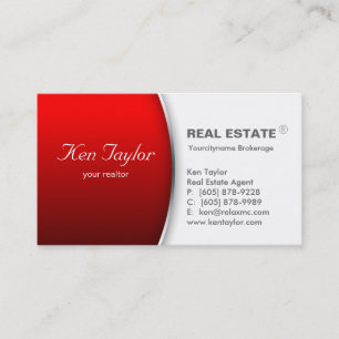 232 Real Estate Business Card Round Red Silver