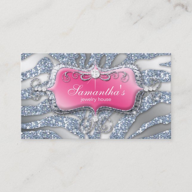 232 Sparkle Jewellery Zebra Pink Silver Business Card (Front)