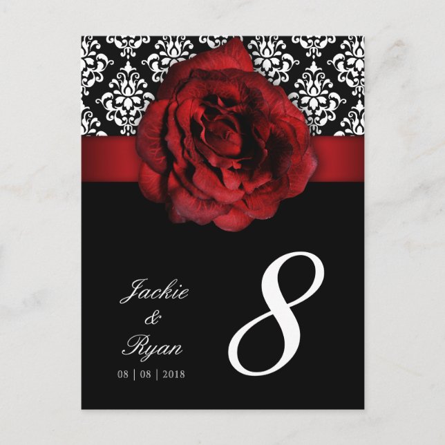 232 Table Number Postcard Red Rose Damask Floral (Front)