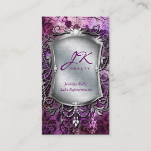 232 Vintage Business Card Damask Mirror Purple
