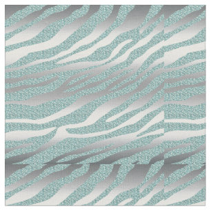 232 Zebra Glitter Silver Teal Blue Fabric Pattern