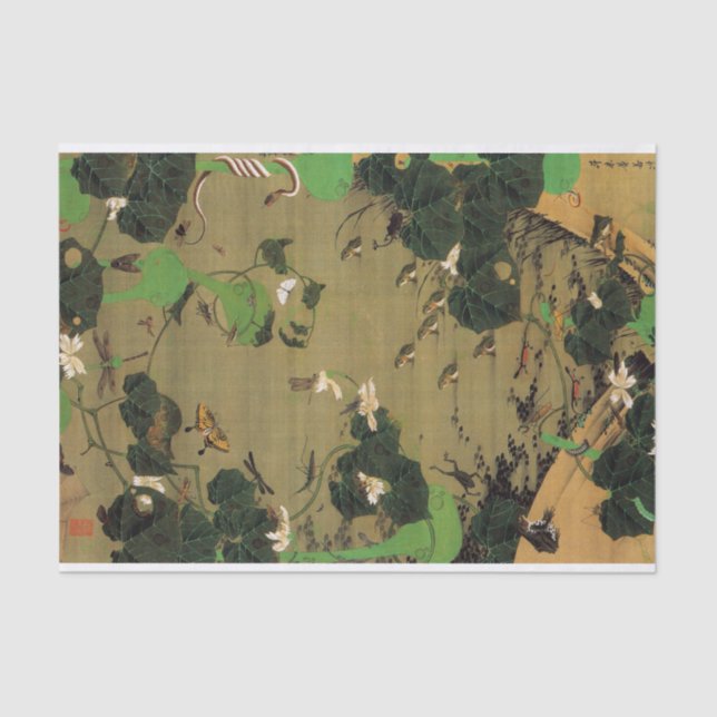 23. 池辺群虫図, 若冲 Living Beings with Pond, Jakuchū Tissue Paper (Front)