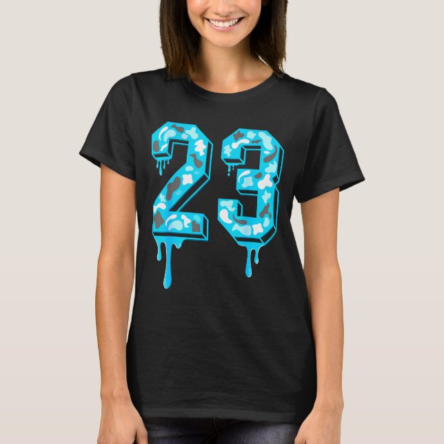 23 Drip Camo Gamma Blue Matching  T-Shirt (Front)