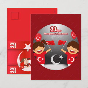 23 Nisan Çocuk Bayramı Joyful Celebration For Kids Holiday Postcard