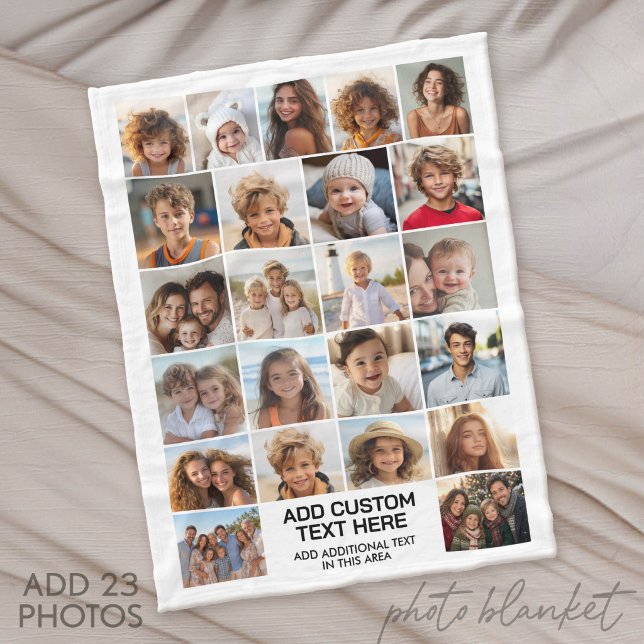 23 Photo Collage with Text Box Fleece Blanket (Custom Fleece Blanket with Photo Collage for Family and Friends)