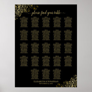 23 Table Black & Gold Frills Wedding Seating Chart