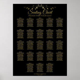 23 Table Gold Black Elegant Wedding Seating Chart