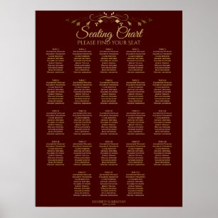 23 Table Gold & Burgundy Wedding Seating Chart
