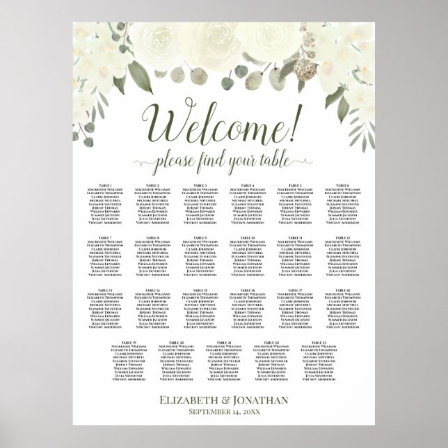23 Table Ivory White Floral Wedding Seating Chart (Front)