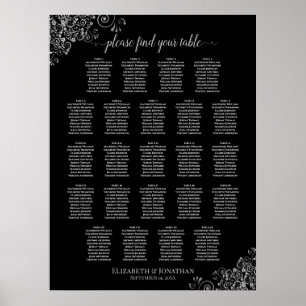 23 Table Lacy Silver & Black Wedding Seating Chart