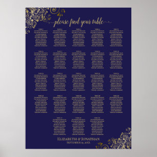 23 Table Navy Blue & Gold Wedding Seating Chart
