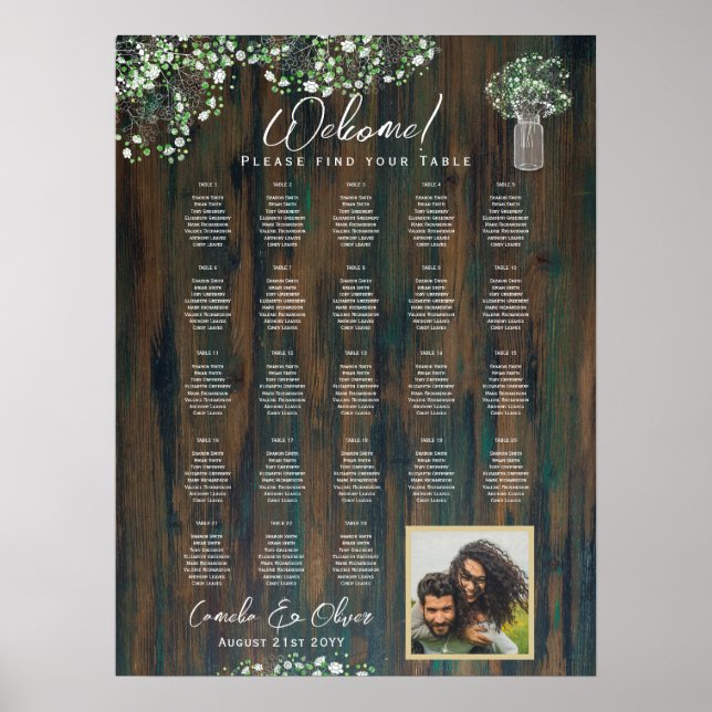 23 Table Rustic Wood Gypsophila PHOTO SEATING Foam Poster (Front)