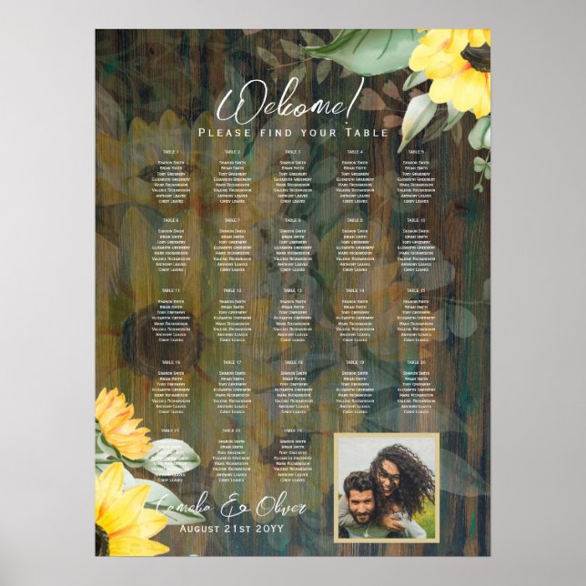 23 Table Rustic Wood SUNFLOWERS PHOTO SEATING Poster (Front)