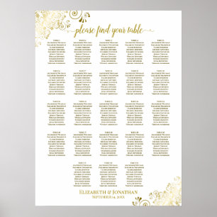 23 Table White & Gold Frills Wedding Seating Chart