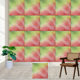 #23 Watercolor Green & Red Abstract Ceramic Tile