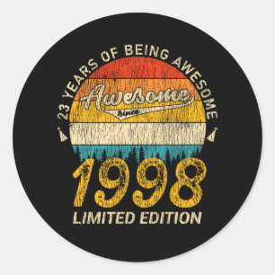23 Year Old Bday 1998 Awesome Since 23rd Birthday Classic Round Sticker