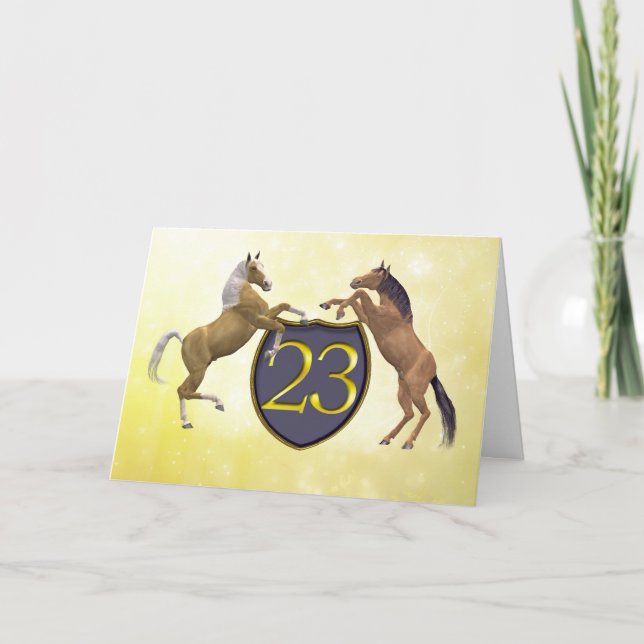23 years old birthday card with rearing horses (Front)
