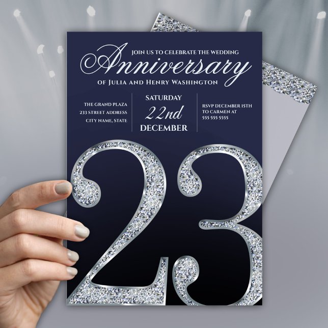 23rd Anniversary Diamond Silver Dark Blue Years Invitation (Creator Uploaded)