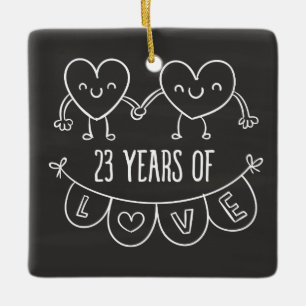 23rd Anniversary Gift Chalk Hearts Ceramic Ornament