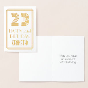 23rd Birthday - Art Deco Inspired Look "23" & Name Foil Card