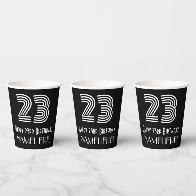 23rd Birthday — Art Deco Inspired Look “23” + Name Paper Cups (Multi)