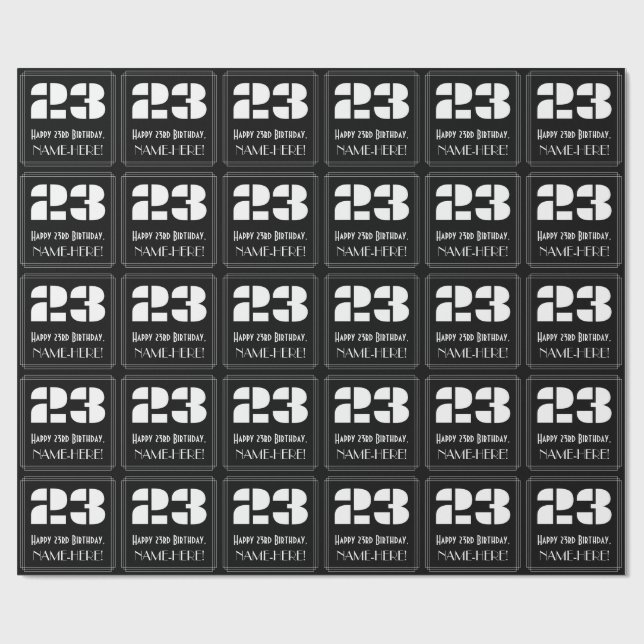 23rd Birthday: Art Deco Inspired Look "23" & Name Wrapping Paper (Flat)