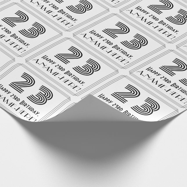 23rd Birthday: Art Deco Inspired Style "23" + Name Wrapping Paper (Corner)