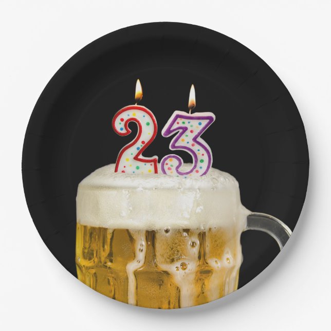 23rd Birthday Beer on black Paper Plate (Front)