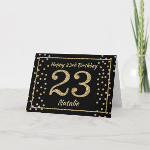 23rd Birthday Black and Gold Glitter Confetti Card