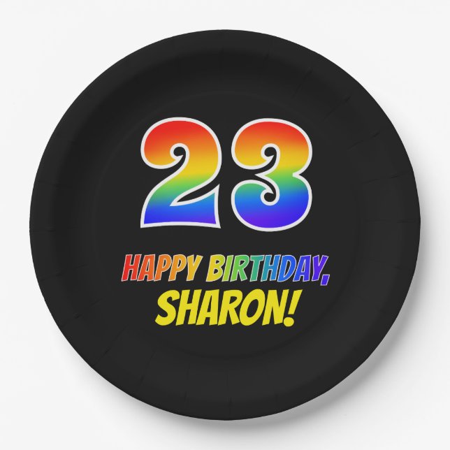 23rd Birthday: Bold, Fun, Simple, Rainbow 23 Paper Plate (Front)
