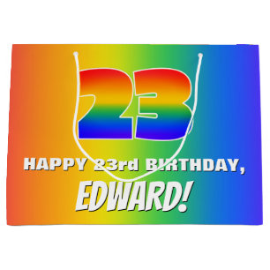 23rd Birthday: Colourful, Fun Rainbow Pattern # 23 Large Gift Bag