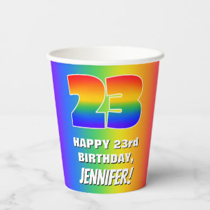 23rd Birthday: Colourful, Fun Rainbow Pattern # 23 Paper Cups