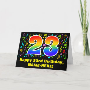 23rd Birthday: Colourful Music Symbols & Rainbow 2 Card