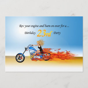 23rd birthday Flaming motorcycle party invitation