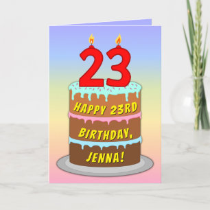 23rd Birthday — Fun Cake & Candles, w/ Custom Name Card