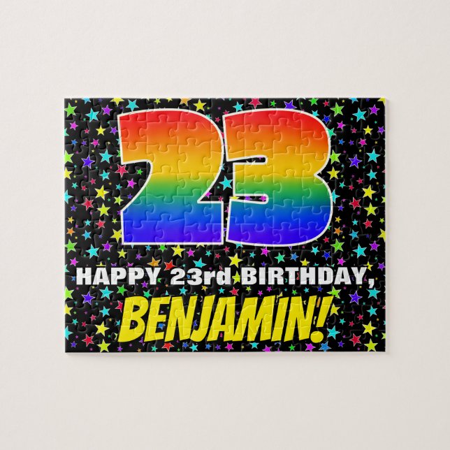 23rd Birthday — Fun, Colourful Star Field Pattern Jigsaw Puzzle (Horizontal)