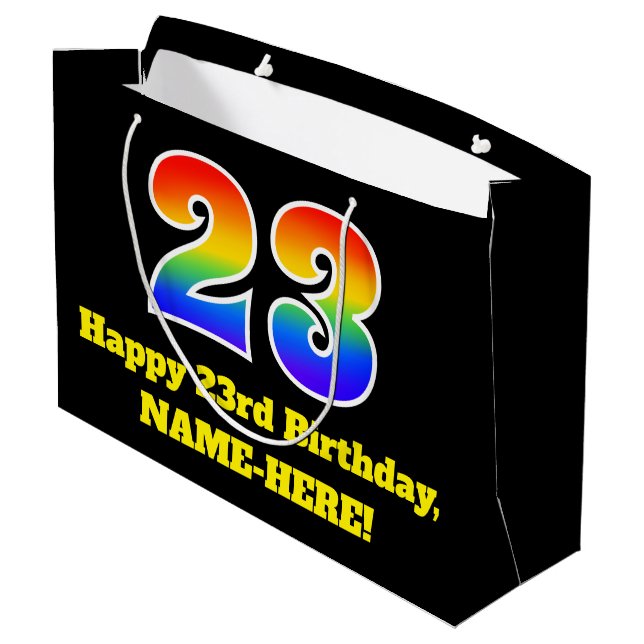 23rd Birthday ~ Fun, Colourful, Vibrant, Rainbow 2 Large Gift Bag (Back Angled)