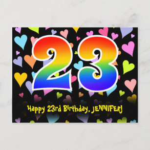 23rd Birthday: Fun Hearts Pattern, Rainbow 23 Postcard