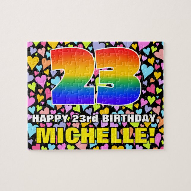 23rd Birthday — Fun, Loving Heart Shapes + “23” Jigsaw Puzzle (Horizontal)