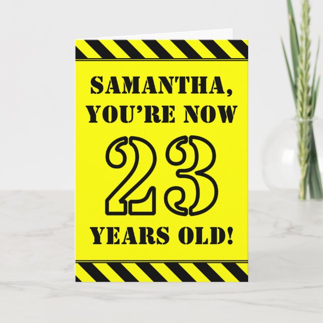 23rd Birthday: Fun Stencil Style Text, Custom Name Card (Front)