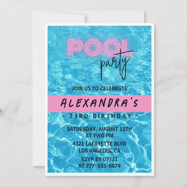 23rd birthday invitation for her Pool Party Summer (Front)
