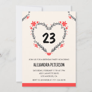 23rd birthday invitations for her floral heart