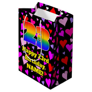 23rd Birthday: Loving Hearts Pattern, Rainbow # 23 Medium Gift Bag