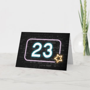 23rd Birthday Neon Sign On Brick Wall Card